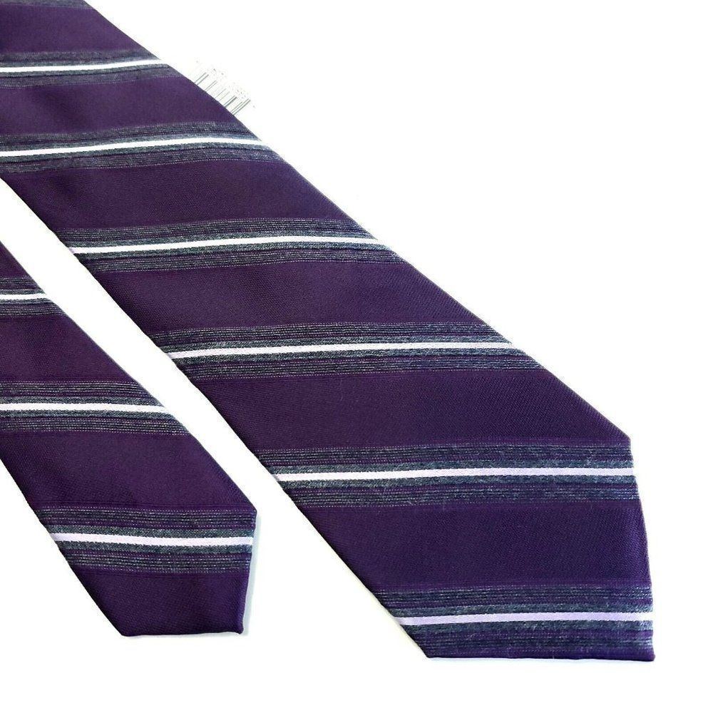 NEW DKNY‎ Purple Striped Woven Skinny Silk Tie